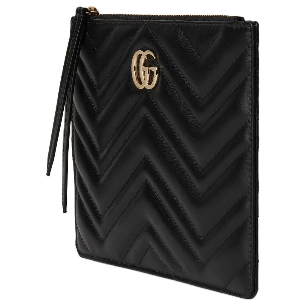 Gucci GG Marmont Small Leather Clutch With Light Gold Hardware Women Clutch Black 813349-DTDHD-1000
