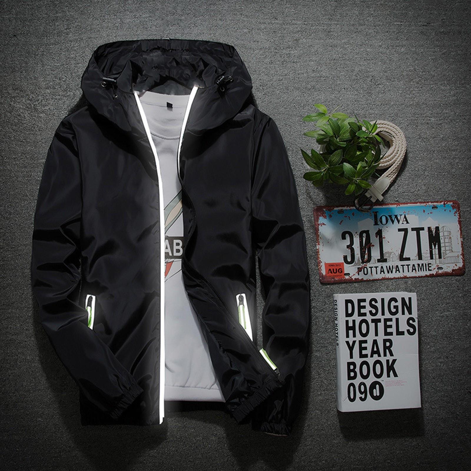 

Мужская однотонная повседневная куртка больших размеров со светоотражающей молнией для активного отдыха L чёрный