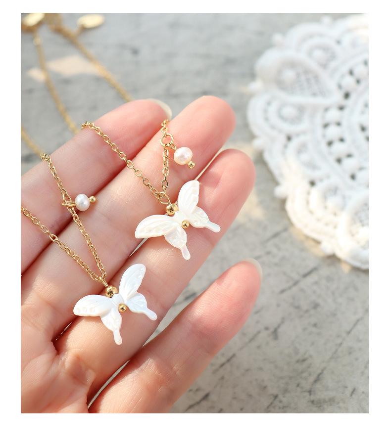 Seashell Carved Butterfly Pearl Necklace - Korean Style Pendant Jewelry