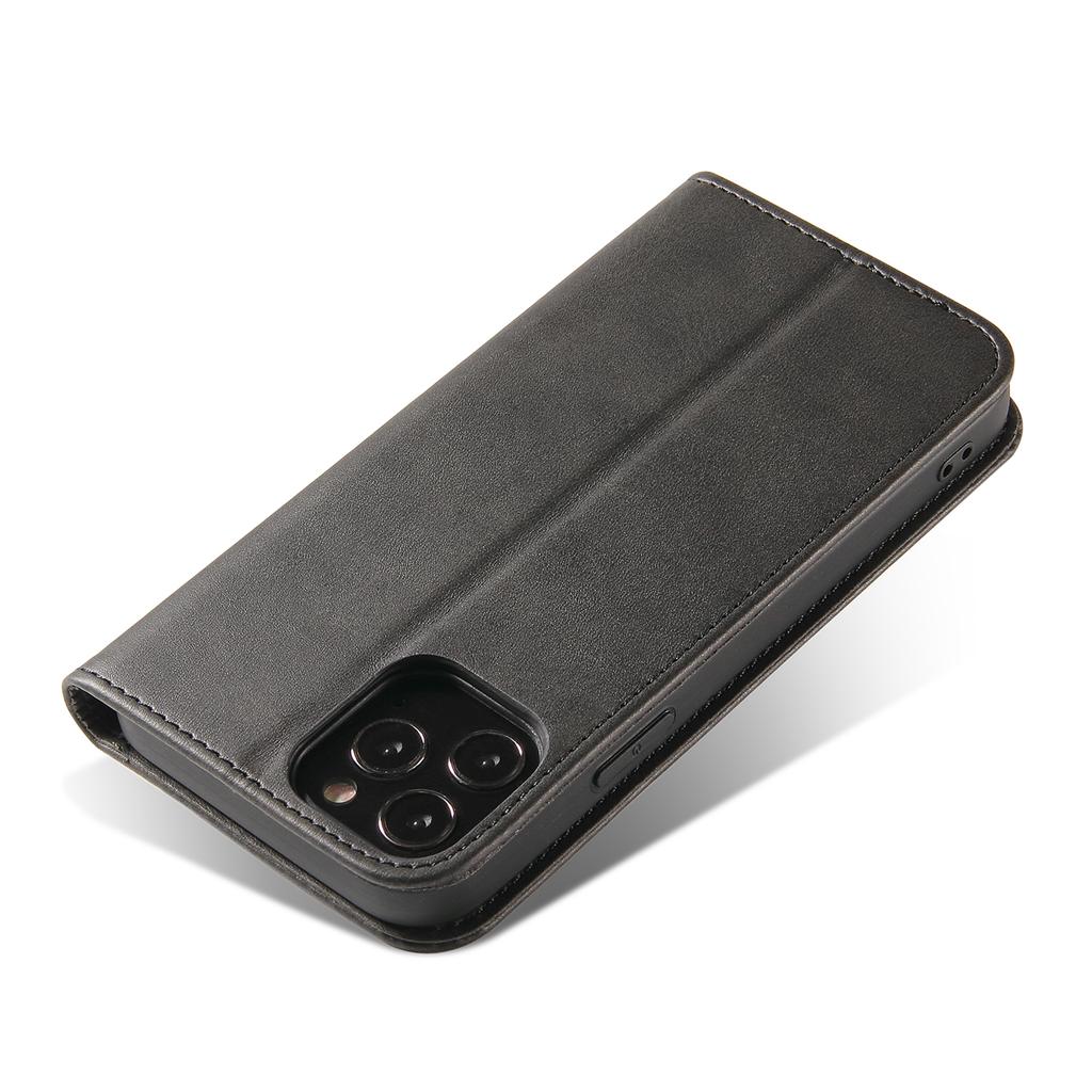 For iPhone 11 Pro Max 6.5 inch Calf Texture Phone Shell Wallet Phone Cover Auto-absorbed Leather Stand Case