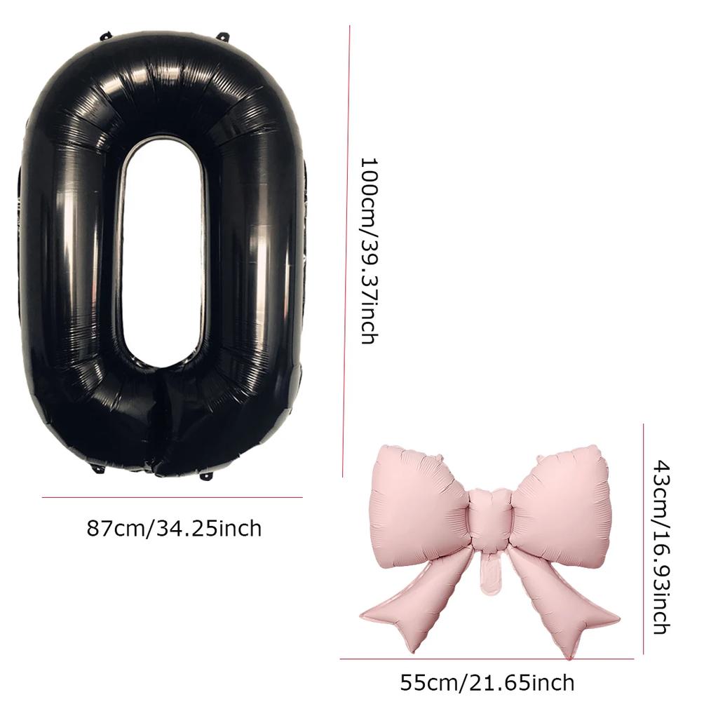 2pcs 40inch Black Bowknot Number Foil Balloons Photo Props Wedding Birthday Party Decorations Anniversary Decoration Number 0123