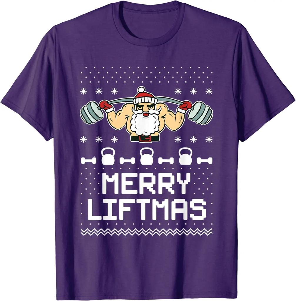 Santa Workout Gym Merry Liftmas Funny Ugly Christmas Sweater Men TShirt Short Sleeve Casual Cotton Summer T Shirt
