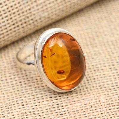 Delizioso anello in argento sterling 925 fatto a mano con pietra preziosa di ambra baltica creato in laboratorio