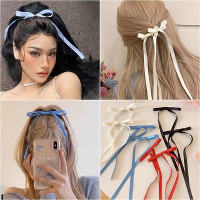 2pcs  New Cute Ribbon Bow Headband Long Tassel Hair Clip Women's Hair Accessories Girls Party Headwear Side Clips