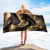 Schwarz-Gold Strandtuch, Abstrakter Fluid-Art Druck, Luxuriöse Marmortextur Schnelltrocknende Mikrofaser, Sandfrei Perfekt für den Sommerurlaub