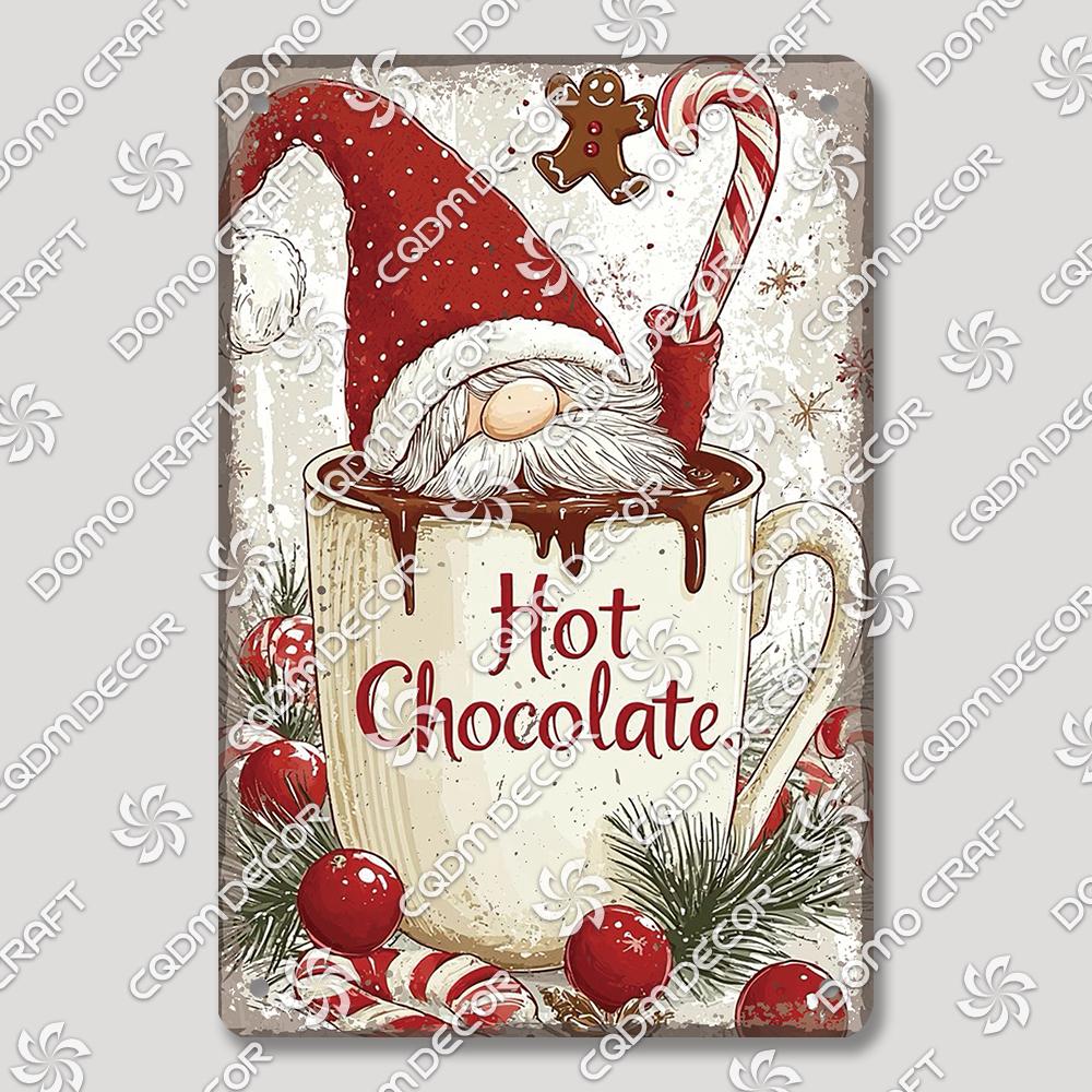Merry Christmas Hot Cocoa Chocolate Poster Tin Signs Retro Elk Santa Claus Cookies Metal Plate Cafe Kitchen Home Decor Gift