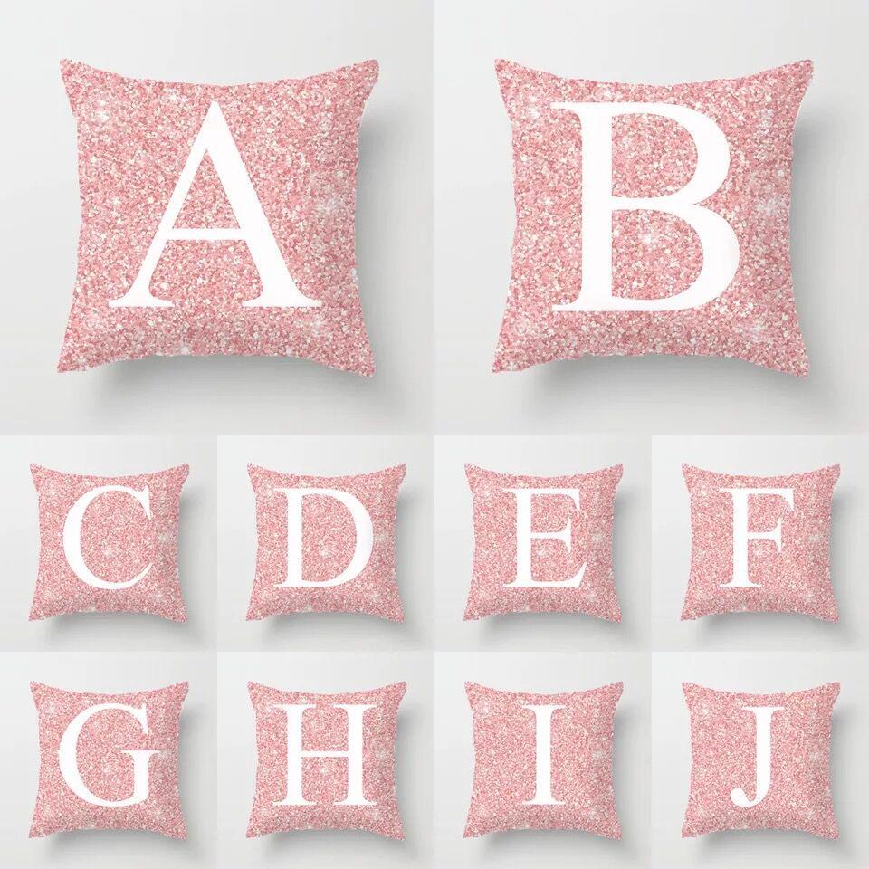 

Pink Metal Letter Peach Leather Velvet Pillowcase Cushion Cover Comfortable 45*45cm