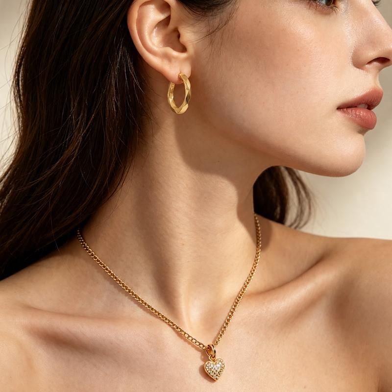 Heartbeat Signal Gold-Plated Heart Zircon Jewelry Set Heart Pendant Necklace And Earring Set Luxury Necklace Earring Jewelry Set