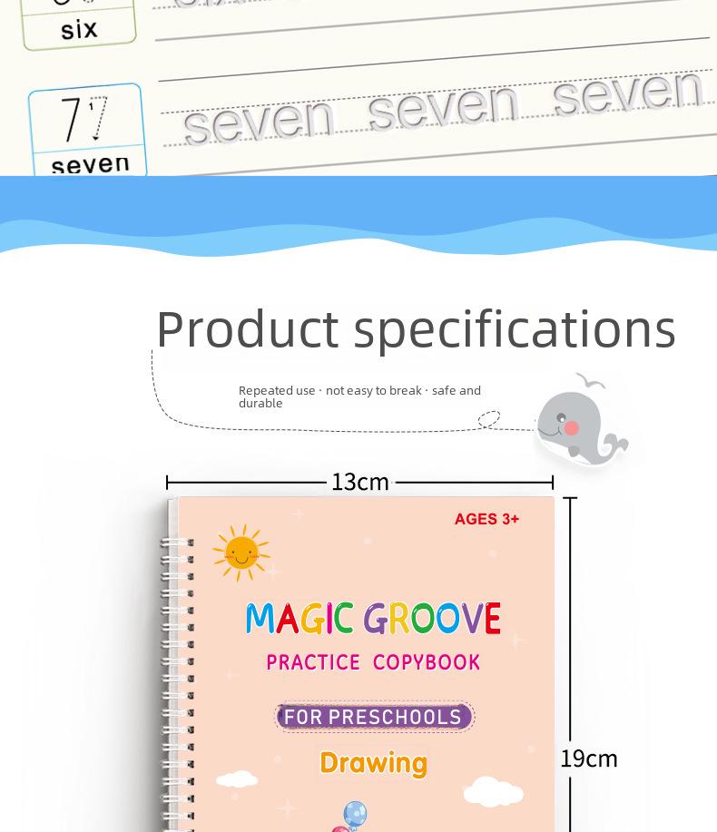 Dziecięca magiczna książka do śledzenia w kolorze czerwonym: Ćwiczenie kaligrafii z wykorzystaniem znikającego tuszu