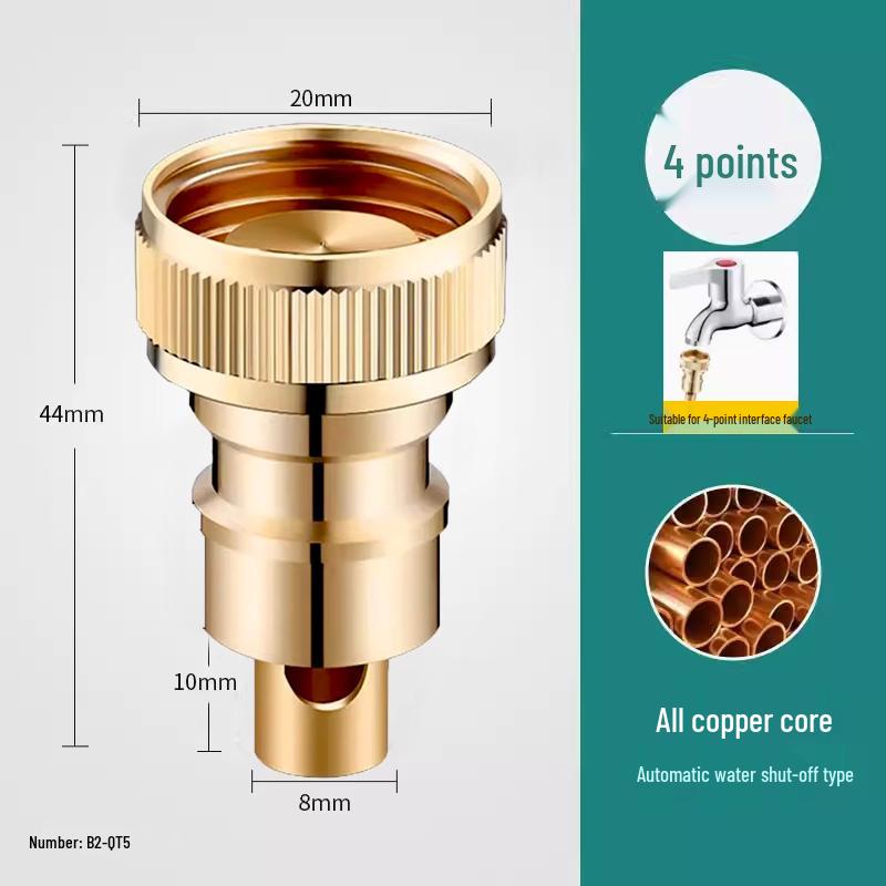 All-Copper Universal Washing Machine Faucet Adapter with Inlet Hose and 46-Point Stop Valve