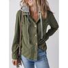 Women's Corduroy Jacket Casual Long Sleeved Hooded Button Down Short Jacket with Pockets