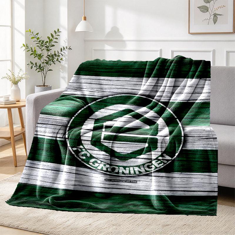 FC Groningen Pattern Blanket for Home Decoration, Bed, Sofa, Car Travel, Camping, Suitable for All Seasons, Birthday Christmas Gift
