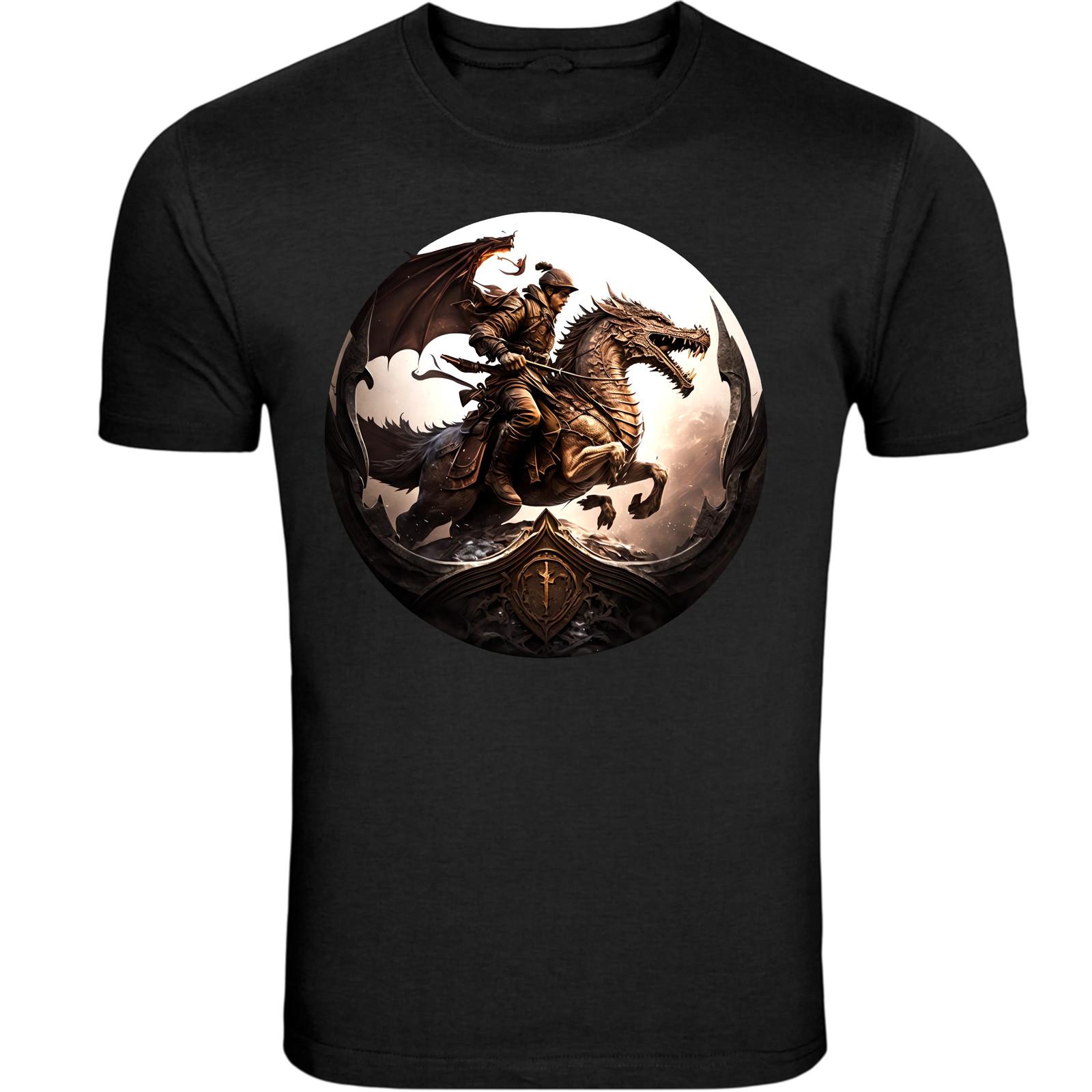 Dragon Warrior Badge Black and White Unisex T-Shirt Tee S -5XL XXL