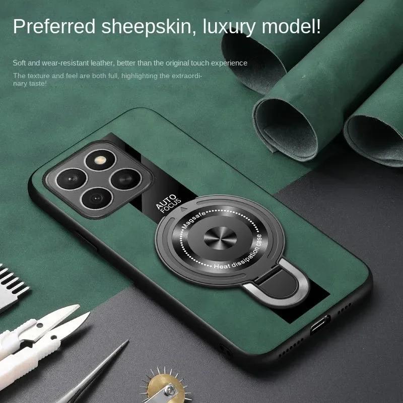 For Magsafe Wireless Charging Cover For Xiaomi 15T Pro 17T Pro PU Leather Shockproof Ring Stand Holder Case For Xiaomi 17 Max
