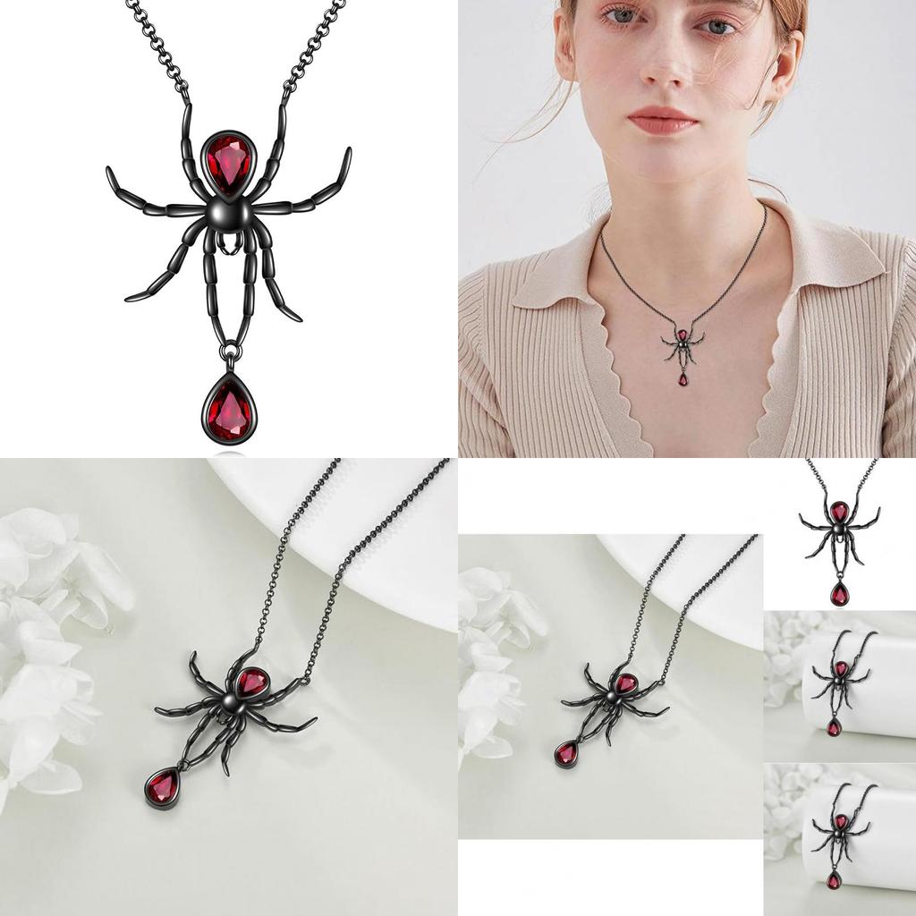 Gothic Style Black Spider Pendant Necklace For Women Fashionable Statement Jewelry