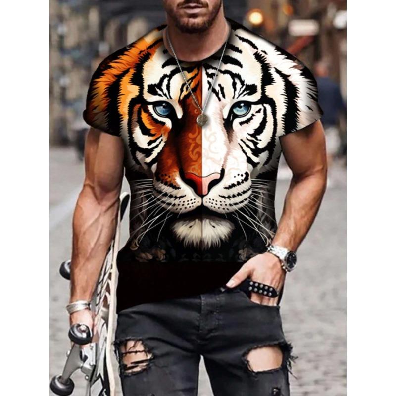 

Летняя футболка с круглым вырезом, графикой головы животного, 3D-принтом, модная, повседневная, с короткими рукавами, мужская XS
