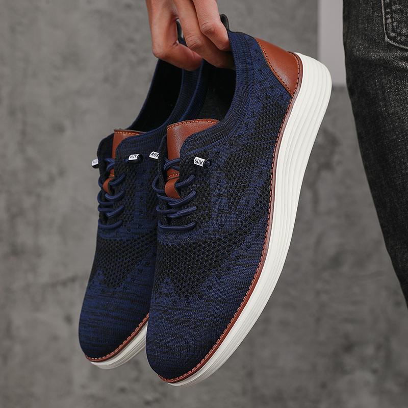 Men's Casual Shoes Slip  Breathable Flats Walking Sneakers Lightweight Lace-Up Versatile Business Mesh Light Comfort Shoes Men