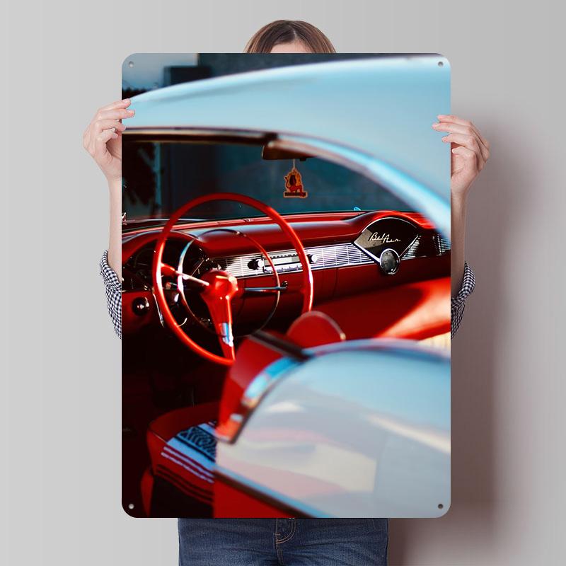 Classic Interior Red and White Car Poster Customized Vintage Metal Signs Wall Art Retro Tin Plaque for Fans Coffee Bar Man Cave