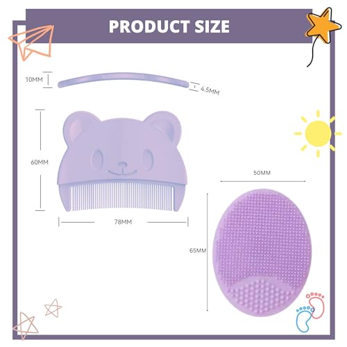 2-delat set med babykrämskrapa och badborste, Mjuk massageborste för nyföddas hår, Skonsam krämskrapa, Lila