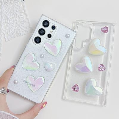 Custodia trasparente carina con cuore stereo in stile coreano per Samsung Z Flip6 Flip5 Flip4 S24 S23 S22 Ultra S21FE 3D Epoxy antiurto pieghevole per iPhone 15 14