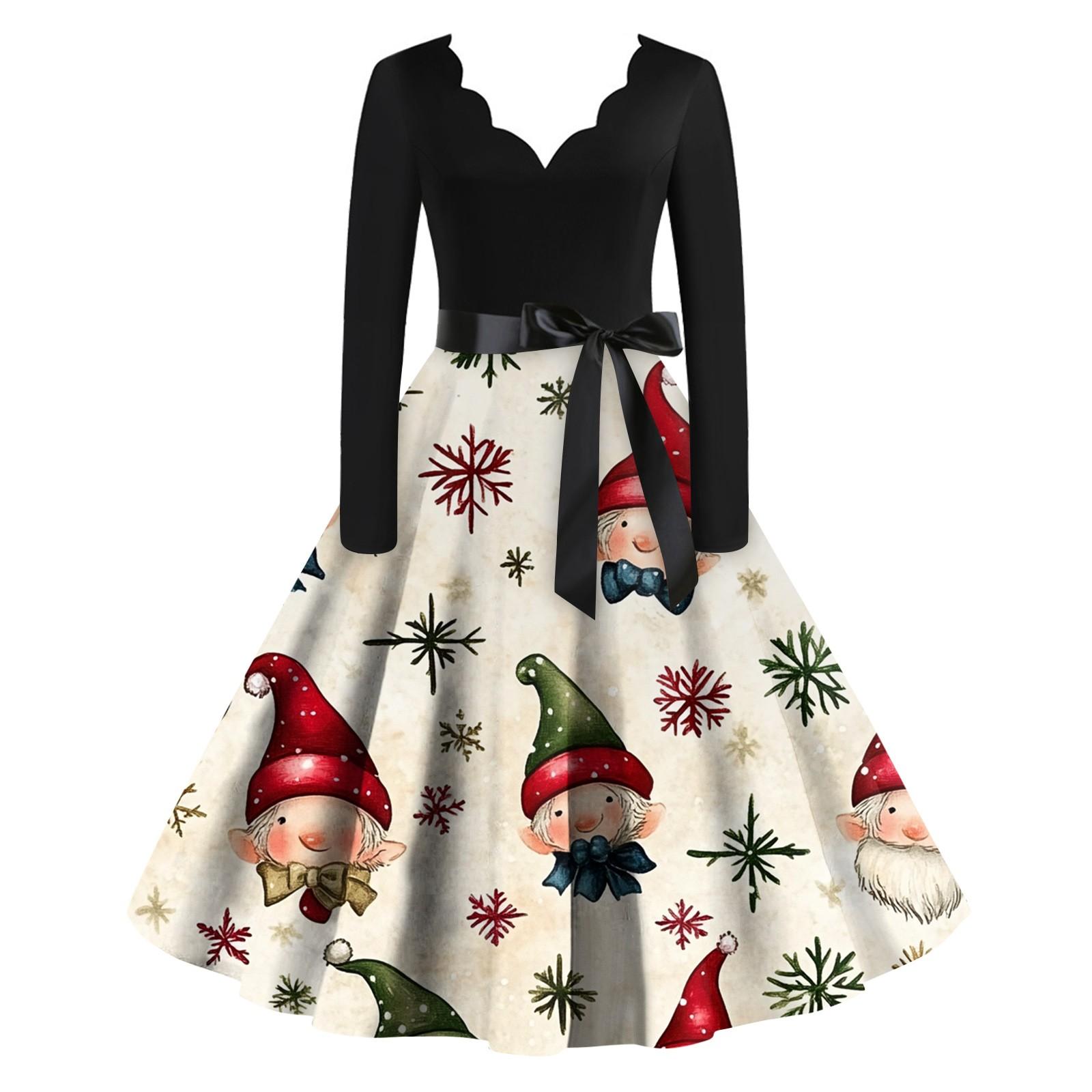 

Женское рождественское платье с V-образным вырезом и широким подолом, длинное платье с рукавами S белый