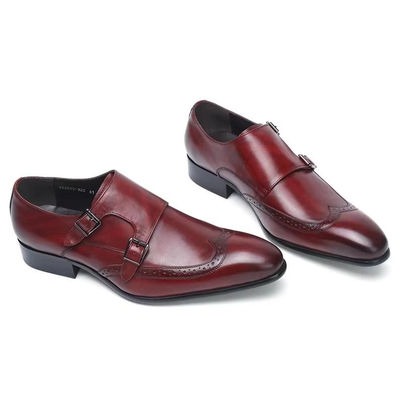 Men'Sdressshoes Pointed Monk Monk Shoes Cowhide Dress Leather Shoes Men'S Double Buckle Business Casual Shoes