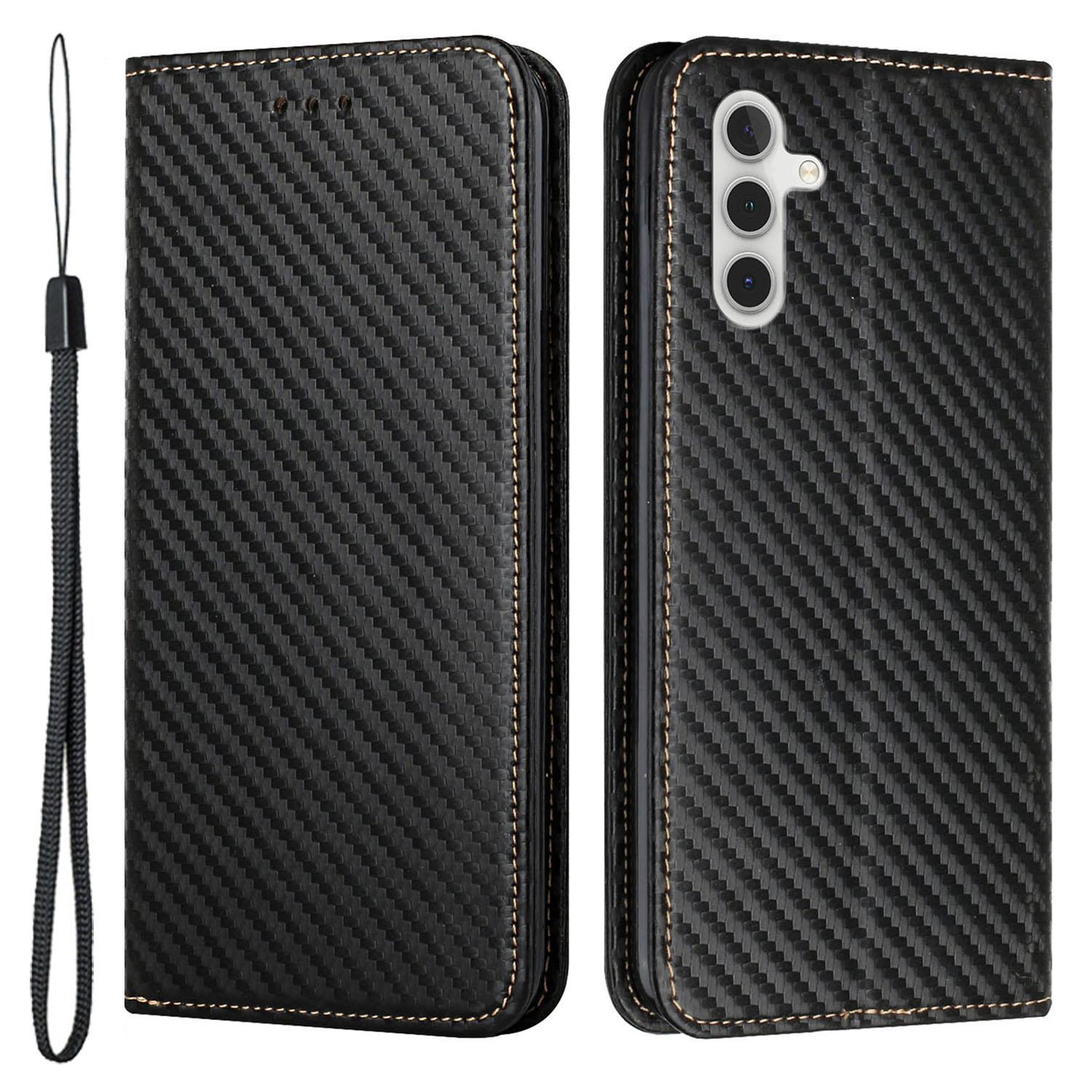 

For Samsung Galaxy S23 FE Carbon Fiber Texture Leather Wallet Case Stand Phone Cover Black