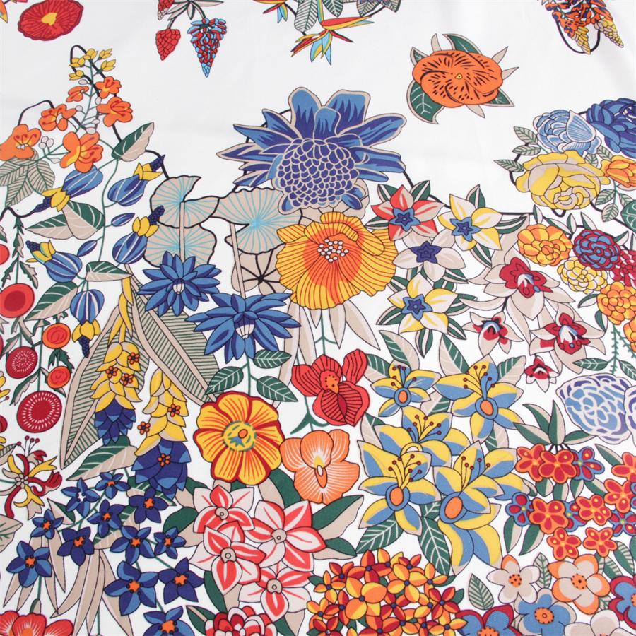 130Cm Silk Scarf Women Large Shawls Spain Flowers Print Stoles Square Bandana Luxury Kerchief Hijab Female Foulards