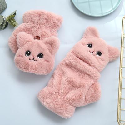 Women Winter Plush Cat Mittens Fingerless Gloves Plush Warm Glove Winter Soft Thick Gloves for Women Girl Flexible Half Finger