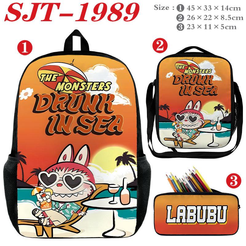 Anime School Bag Set 3 Piece, Wear-Resistant Waterproof Large Capacity Backpack Crossbody Bag Pencil Case, Kids Bookbag