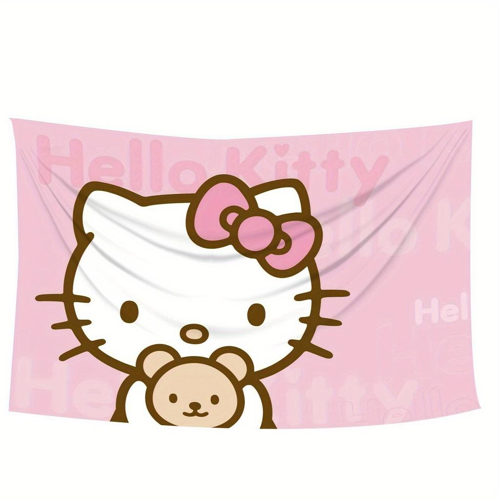 Hello Kitty Tapestry Cartoon Design High Quality Multi Size Flat Print for Home Wall Decor Gift