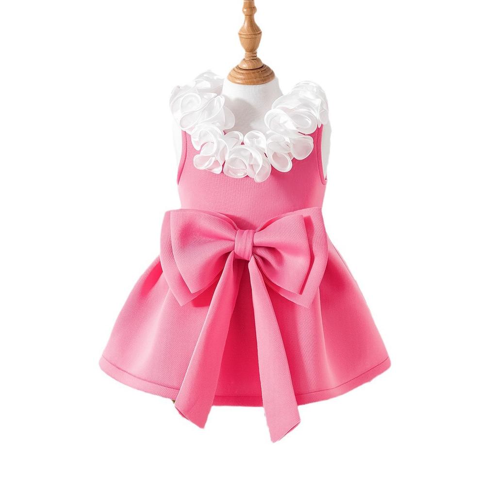 Girls' Princess Dress Summer Children's Sweet Lace V-neck Bow Dress