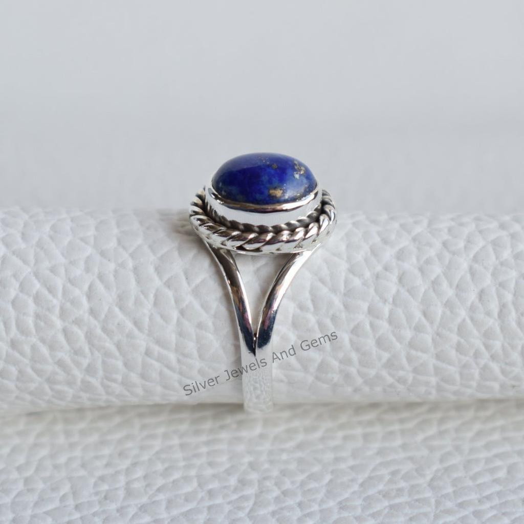 Oval Lapis Lazuli Ring, 925 Sterling Silver, Taurus Birthstone