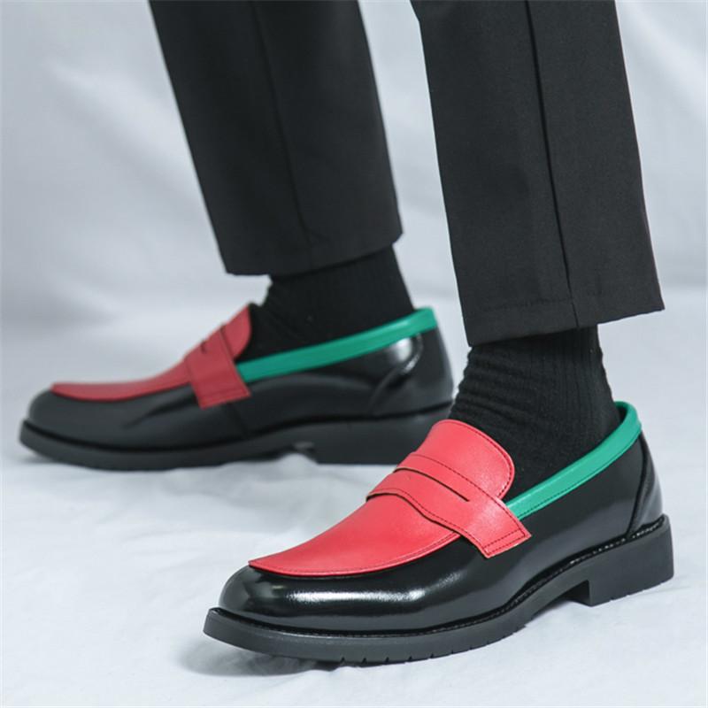 Designer New Men Pointed Mixed Color Patchwork Dress Casual Shoes Male Penny Loafers Wedding Dress Business Homecoming Footwear