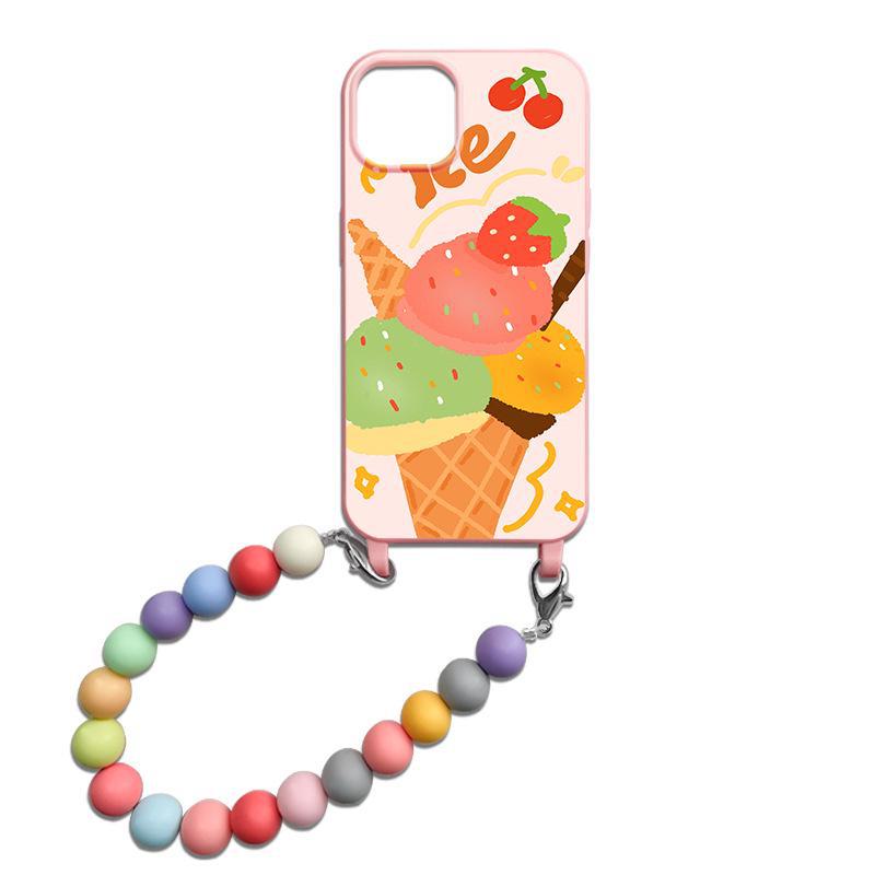 

Розовое мороженое Чехол для iPhone 14 Pro с веревкой против потери и радужным дизайном. Совместим с iPhone 11-13, идеально подходит для стильных женщин. IPhone 16 Pro Max (6.9)