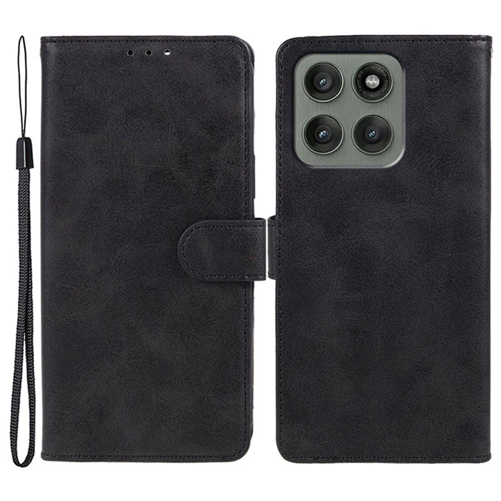 For Motorola Edge 60 Pro 5G Case Calf Texture PU Leather Wallet Phone Cover with Wrist Strap