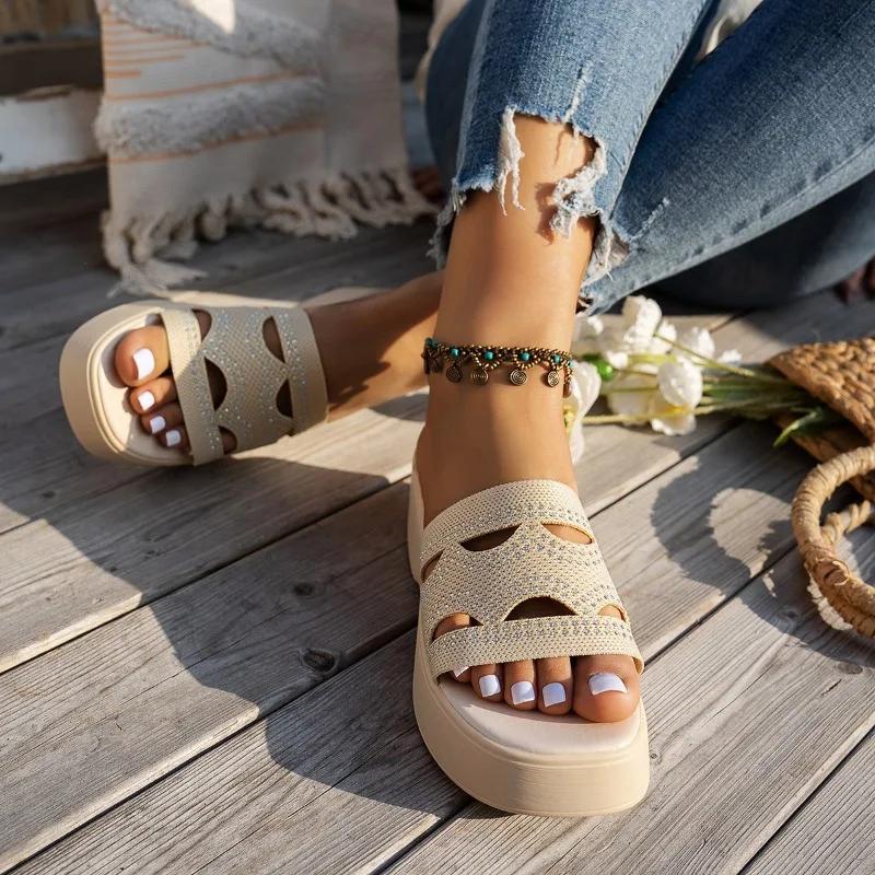 Fashion Summer Plus Size Women's Slippers Rhinestone Wedge Heightening Casual Beach Women's Sandals Fashion Outdoor Leisure Shoes Ladies