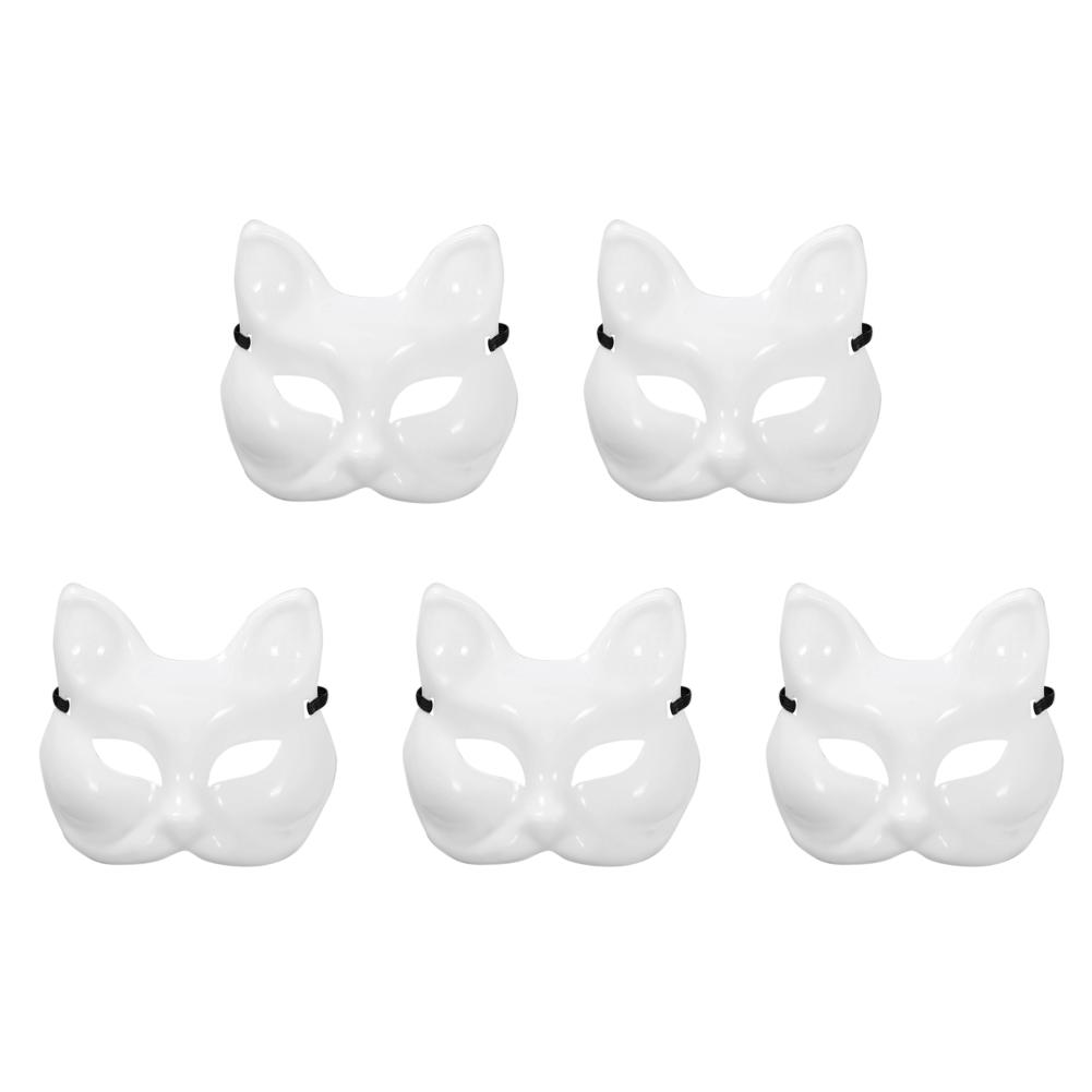1-10Pcs DIY Full Face Masks Blank White Cat Fox Mask Halloween Cosplay Paintable Couple Half Animal Party Craft Prop for Party