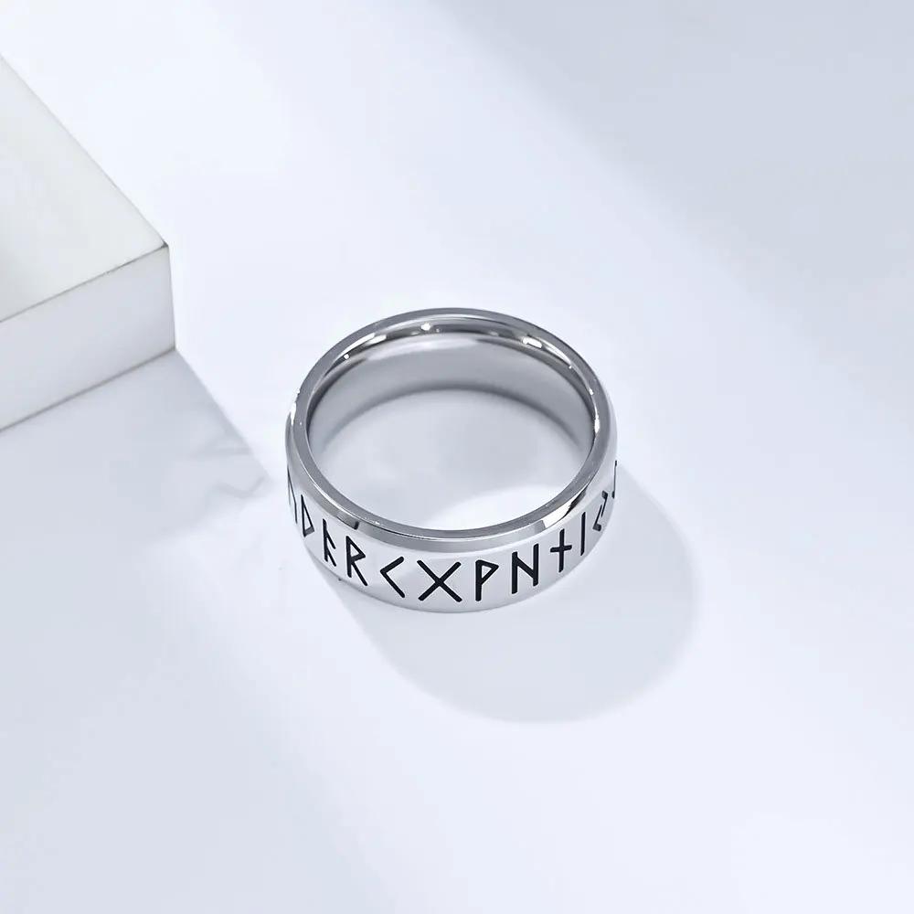 YILUOCD Viking Runes Ring Stainless Steel 24 Runes Nordic Amulet Odin Norse Jewelry for Men Women Couple