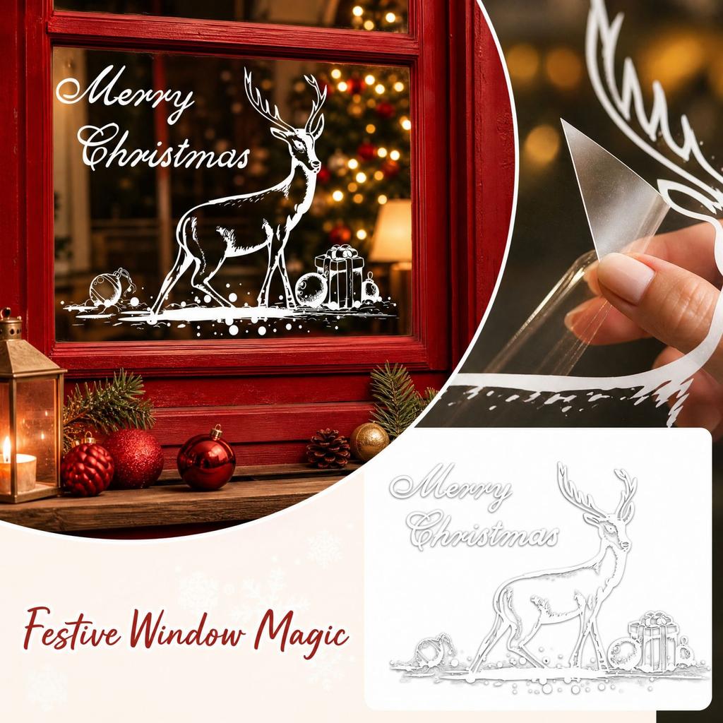 Christmas Static Cling Window Stickers with Snowflake and Ornament Ball Designs for Glass Decor