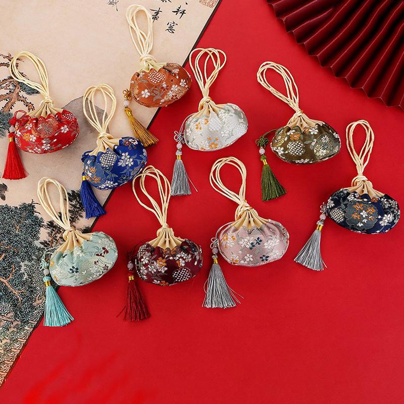 Chinese Style Purse Pouch Drawstring Women Tassel Storage Bag Multi-Color Embroidery Cloth Jewelry Pouch For Wedding Guests