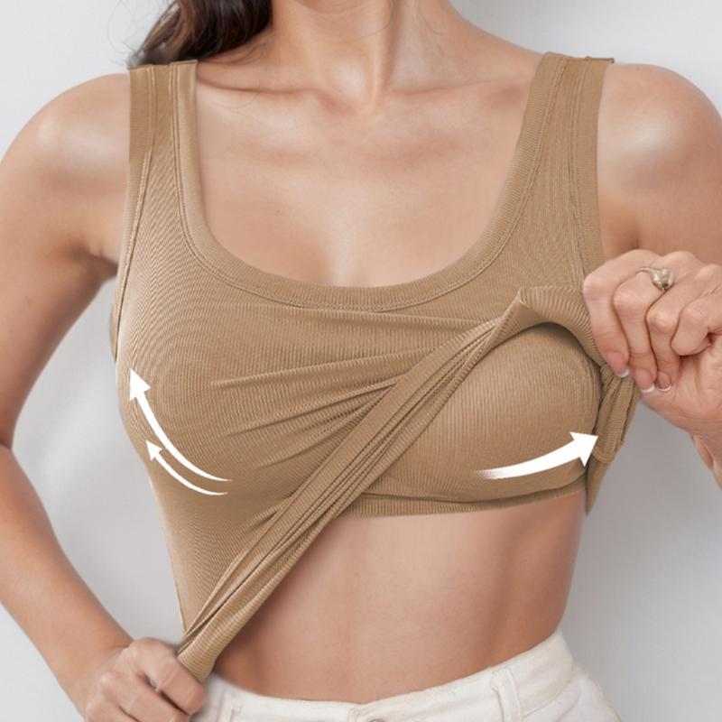 Women's Camisole Wide Shoulder Vest with Chest Pad Fitness Tanks Top