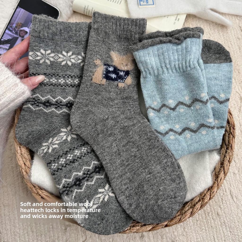 Thick Wool Socks - Children's Warm and Cute Cartoon Pile Socks. Comfortable Elastic Mid-calf Socks.