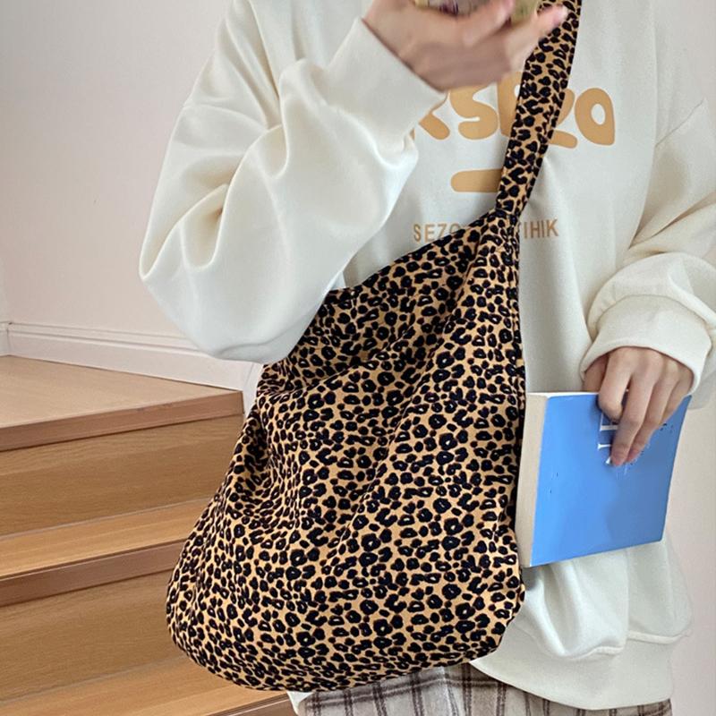 Borsa da Tela alla Moda Borsa a Mano da Donna Borsa Tote Grande Capacità Borsa Sottobraccio Vintage Fantasia Leopardo Borsa a Spalla per la Spesa