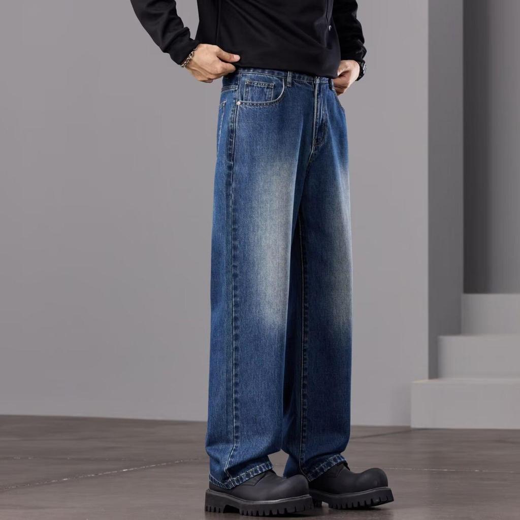 Men's Trendy Black Straight-Leg Jeans: American Retro Vibe - Versatile Casual Style for Spring & Autumn