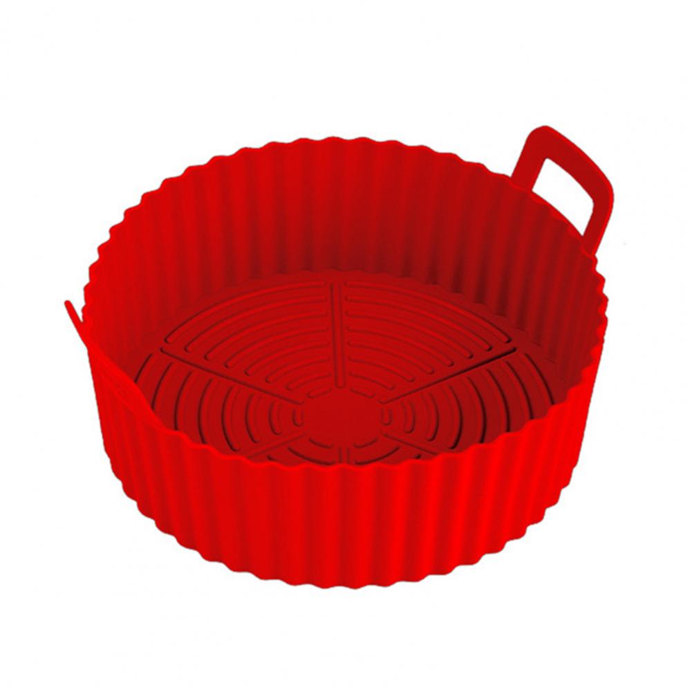 Silicone Baking Pan Tray For Air Fryer Liner Pot Protector Raised Edge Double Handles Non-Stick Heat-Resistant Kitchen Gadgets
