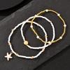 3Pcs/Set Bohemian Starfish Rice Beads Shell Anklet Set for Women Summer Gold White Color Multilayer Anklet Vacation Jewelry Gift