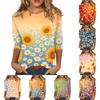 Women Casual Floral Print Round Neck Three Quarter Sleeve Top Lightweight Comfortable Fit Stylish Design Suitable for Everyday Wear
