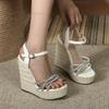 15CM Wedges Heel Platforms Sandals Chunky Sole Open Toe Crystal Straps Women's Fashion Sandals Zapatos De Mujer Size 34-42