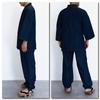 SWINGPLUS Men's Denim Kimono Samue Set (Top and Bottoms), Loungewear, Sizes M-2L (2L, Indigo)
